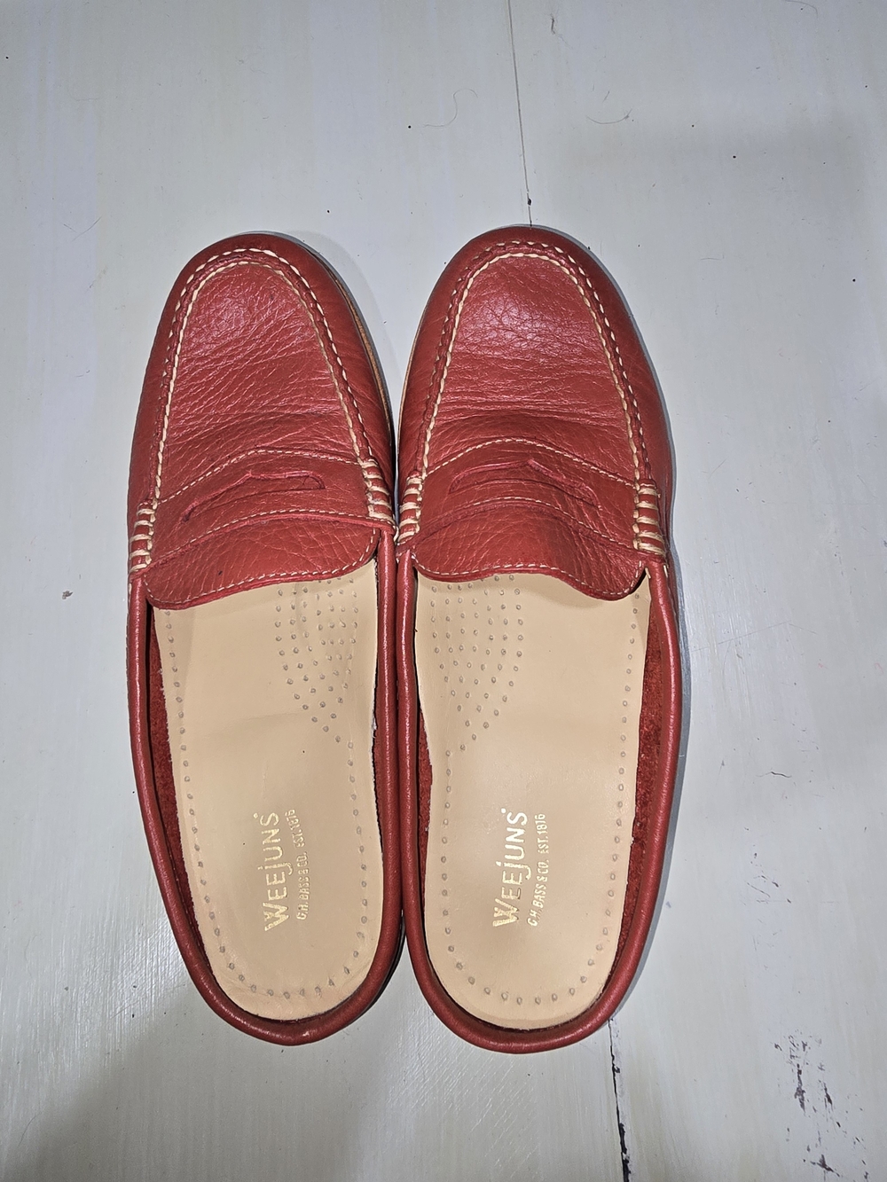 G.H. Bass Weejuns Tab Too Red Leather Penny Loafer Mules Women’s 7M